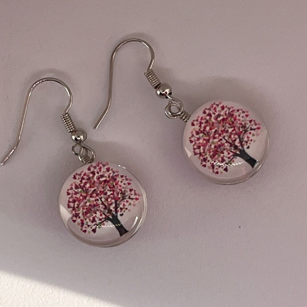 Pink o/sTree Of Life Resin Dangle Earrings